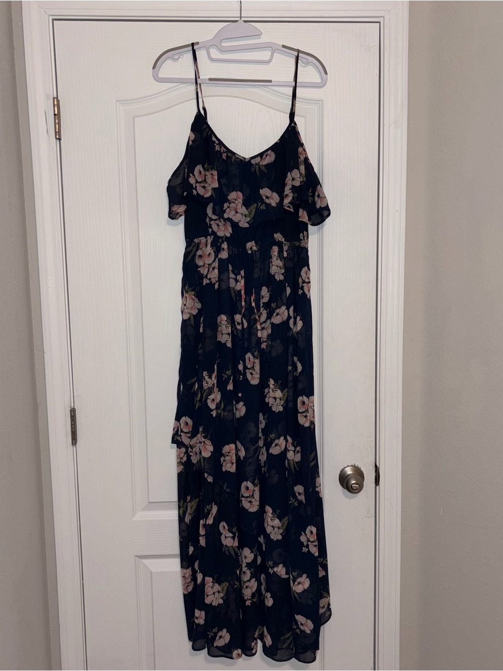 Abercrombie & Fitch Navy Floral Maxi with Coral Accents size Large